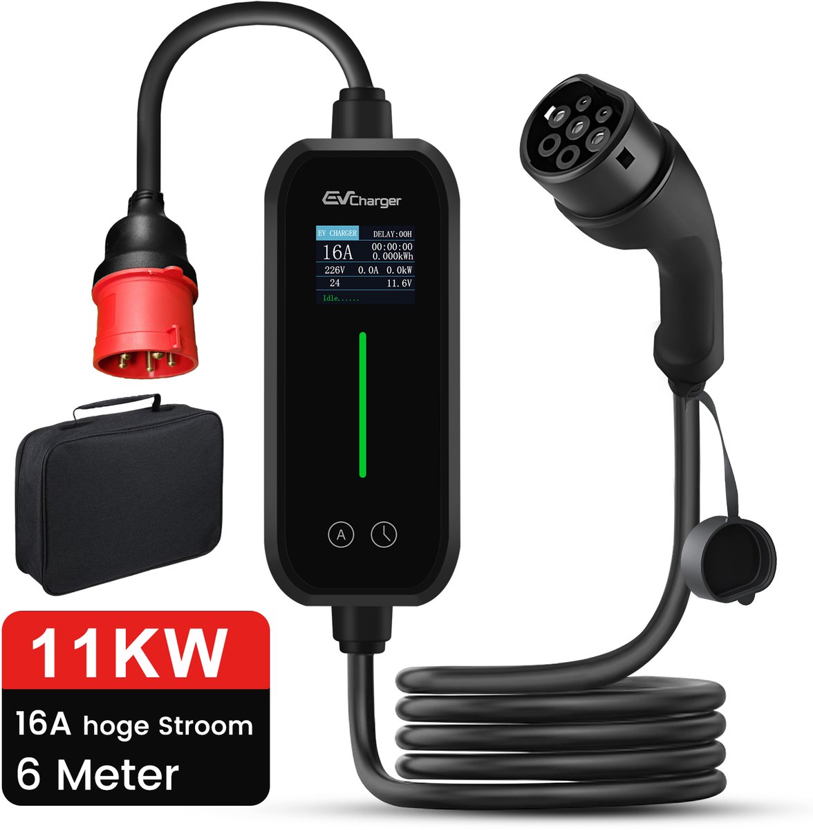 Draagbare 11kW 3-Fase EV Laadkabel - Type 2, LCD Scherm