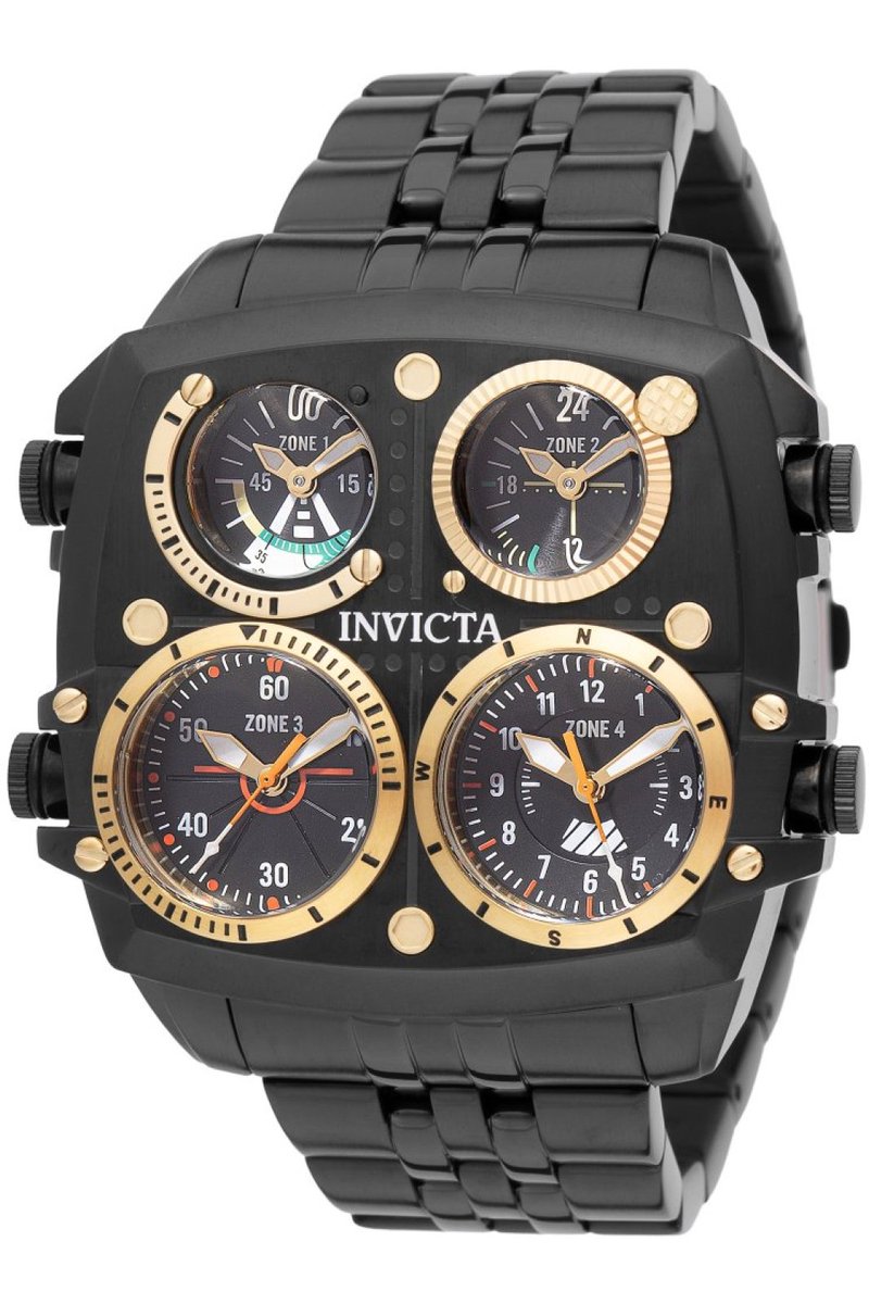 Invicta Aviator - Zulu Time 49606 Heren Horloge - Waterdicht - Analoog - Quartz Uurwerk - Roestvrij Staal met zwarte Wijzerplaat - 50mm