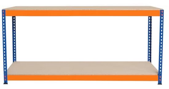 Werkbank Garage 180x60x90cm - 2 Legborden, Versterkt Staal, 300kg/Legbord, Schroefloze Montage, Verstelbare Indeling, Rubberen Voetjes, 3 Ondersteuningsbalken