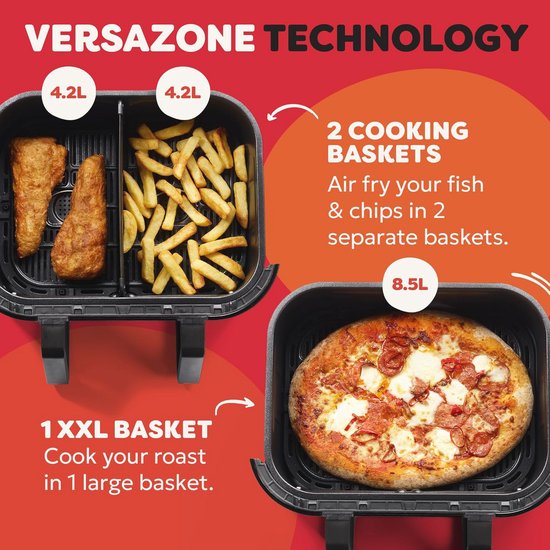 Linsar Dual Zone Heteluchtfriteuse met dubbele kamer, 8 liter, Air Linsar Dual Zone Heteluchtfriteuse met dubbele kamer, 8 liter, Air
