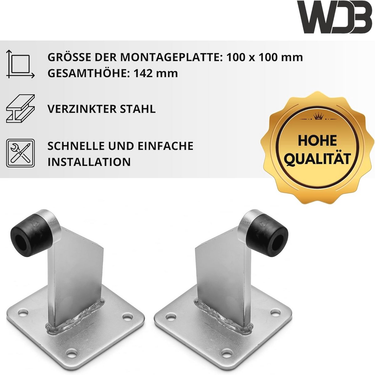 Deurstopper met rubberen buffer voor roldeuren en zware deuren - 100 mm