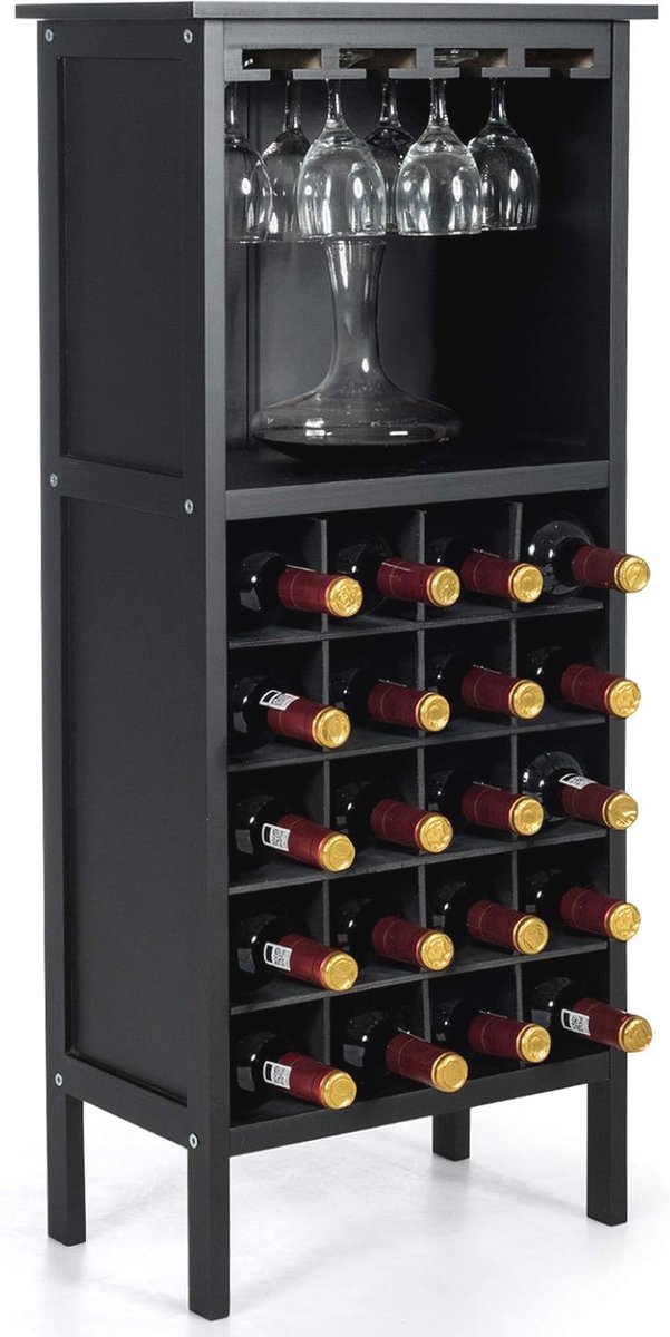 Wijnkast voor 20 flessen met glazen hanger - Vintage flessenrek voor keuken en bar
