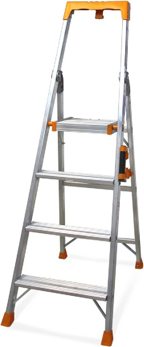 Opklapladder Aluminium - Professionele Kwaliteit, 4 Treden, Ergonomische Handgreep, Antislip Veiligheid