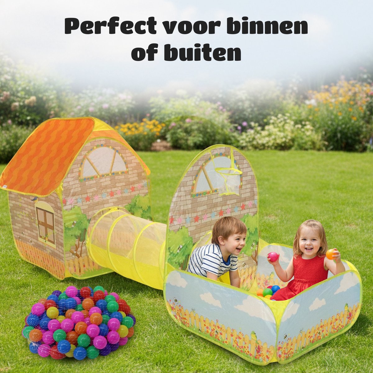 EverGoods Speeltent XL Kinderen – Speelhuis met 200 Ballen & Kruiptunnel – Pop-up – Binnen & Buiten – Opvouwbaar – Ballenbad – Incl. Draagtas & Ballenzak — afbeelding 6