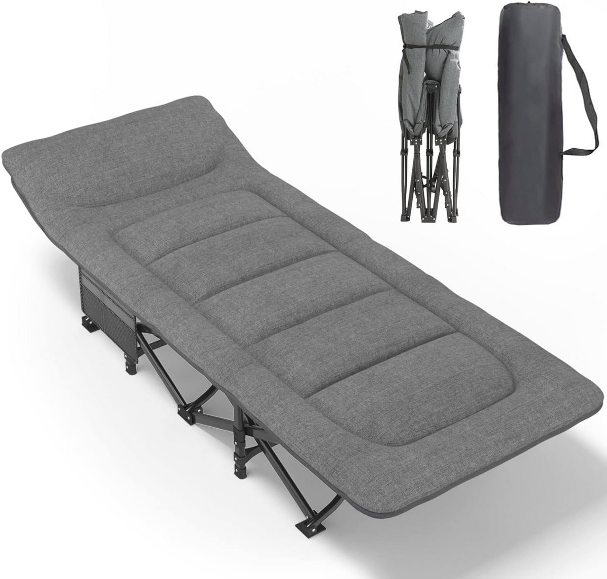 Draagbaar Campingbed voor Volwassenen - Lichtgewicht Vouwbed met Draagtas en Kussen - Ondersteunt tot 204 kg