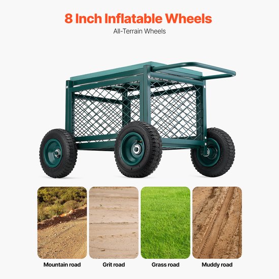 Tuinkar met Wielen en Verstelbare Zitting, metalen Zitting met Wielen, Ondersteunt Tot 180 Kg. Duurzame Tuinscooter voor Buitengebruik op Gazon, Terras Of In De Achtertuin. van Merkloos	 — afbeelding 3