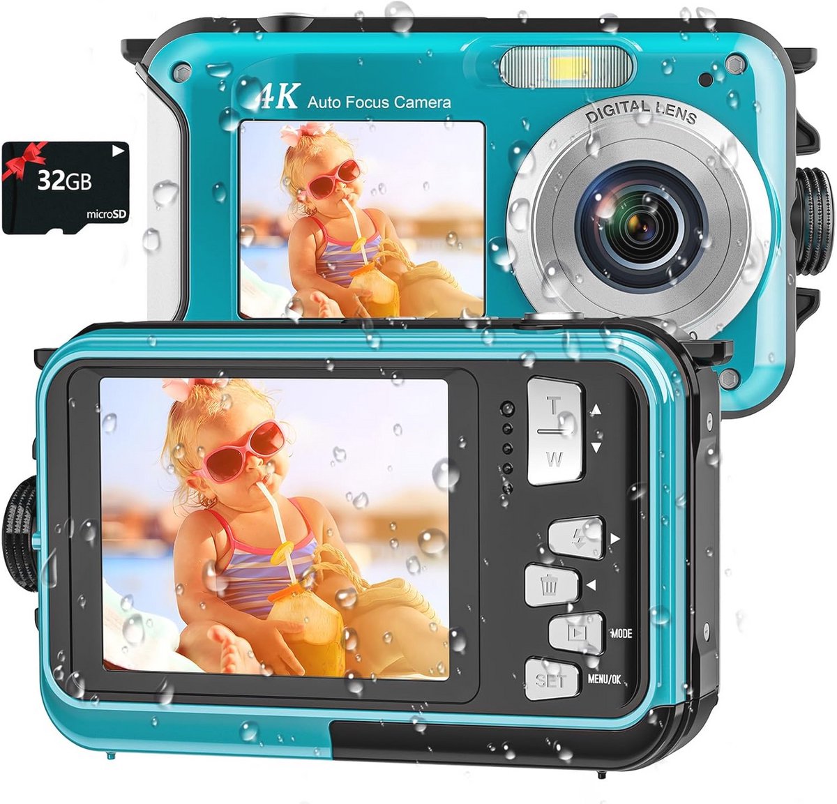Waterdichte 4K Onderwatercamera met Dual-Screen en Autofocus voor Snorkelen