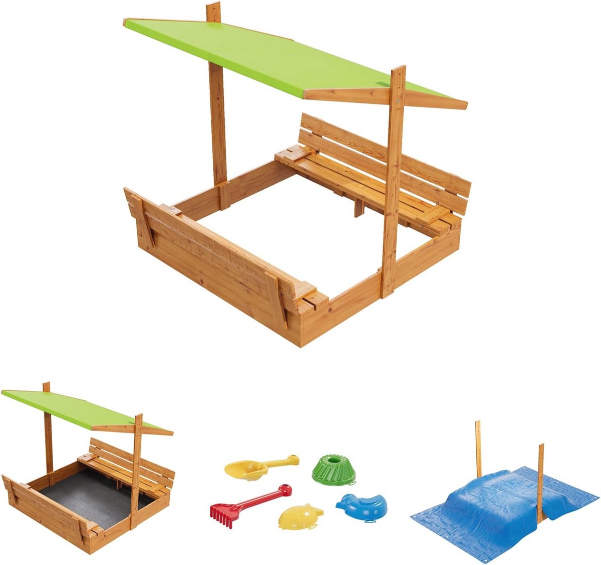 Houten zandbak met zitbank en dak, 150 cm - Geïmpregneerd voor optimale veiligheid
