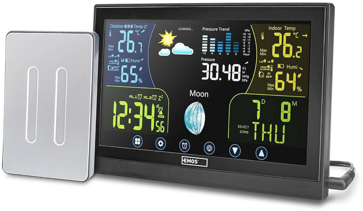 Draadloos Weerstation met Kleurendisplay en Buitensensor - Binnen- en Buitentemperatuur, Weersvoorspelling, Luchtdrukmeting