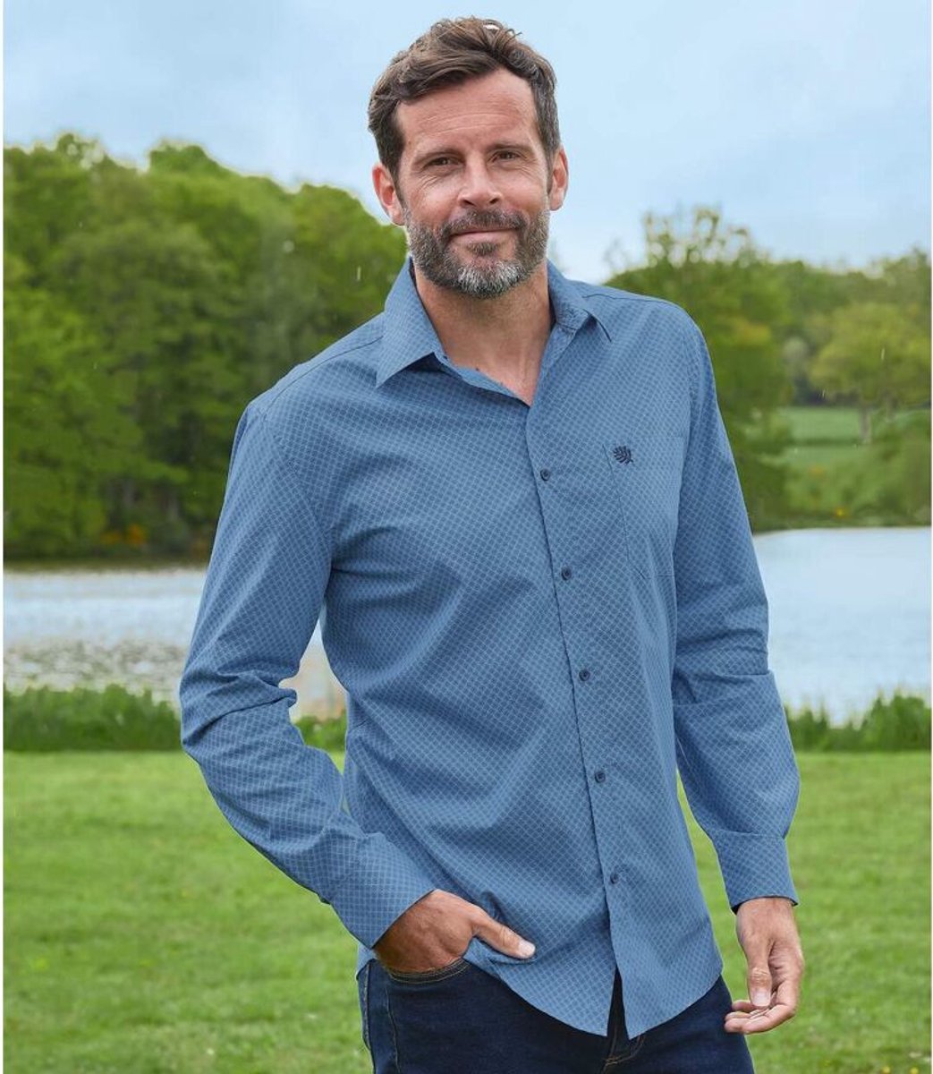 ATLAS FOR MEN - Popeline overhemd met fantasiemotief - Heren - Verkrijgbaar in grote maten - XL
