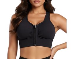 Sport BH Met Rits - BH met Voorsluiting - Push Up BH zonder beugel - Maat 3XL - Zwart - Extra comfortabele Sport BH - Sport bh dames - Shock absorber - Sport top - Magic bra - Comfort BH