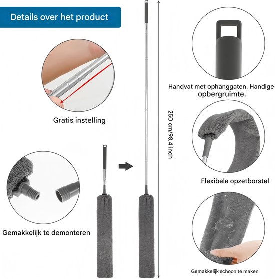 Telescopische haakmop, uitschuifbaar van 0,8 meter tot 2,5 meter, wasbaar. van Merkloos	 — afbeelding 4