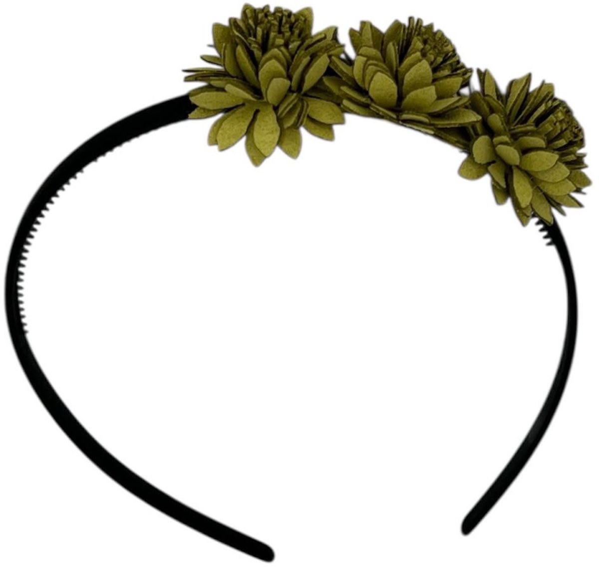 Diadeem leather flower - leren bloemetjes - khaki kleur diadeem - groen