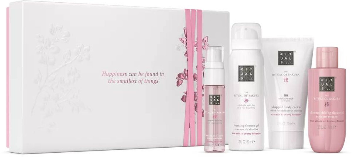 Rituals - Geschenkset voor Vrouwen - 4 Producten - Douchegel 50 ml + Bodycrème 70 ml + Douche olie 75 ml + Mist for Hair and Body 20 ml - Giftset Vrouw - Cadeaudoos - Geschenkdoos - Doucheschuim - Shower Gel - Sakura
