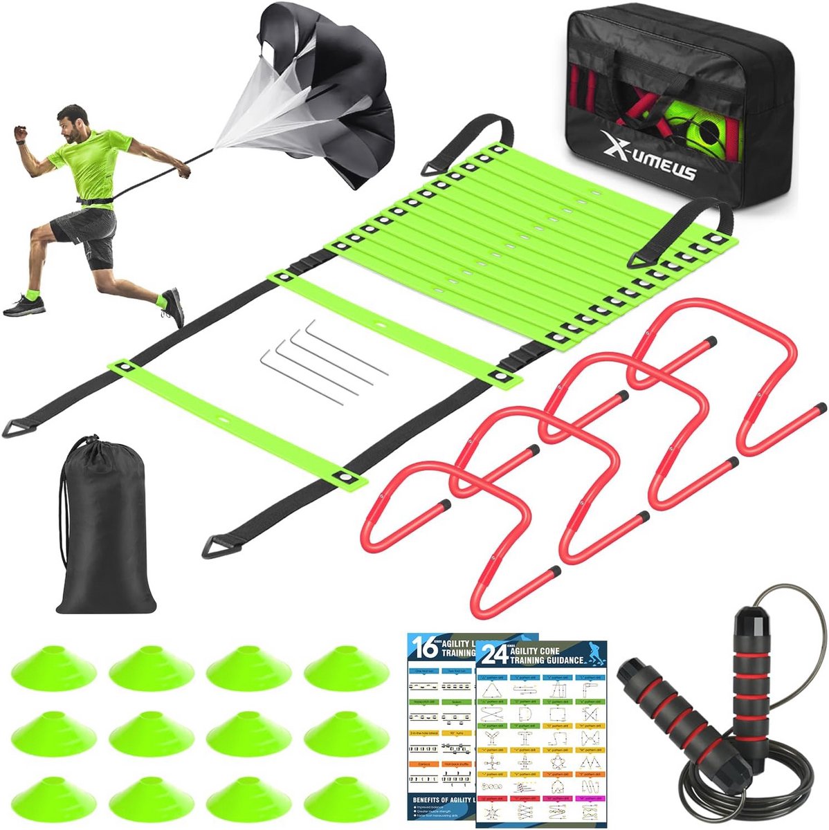 Agility Ladder Set voor Snelheid en Behendigheidstraining - Inclusief Kegels, Horden, Springtouw en Parachute
