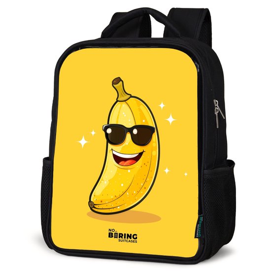 NoBoringSuitcases.com® - Rugzak zwart - Schooltas jongen & meisje - Lollige gele banaan - Rugtas voor school - Boekentas kind - Schoolrugzak - Kinderrugzak