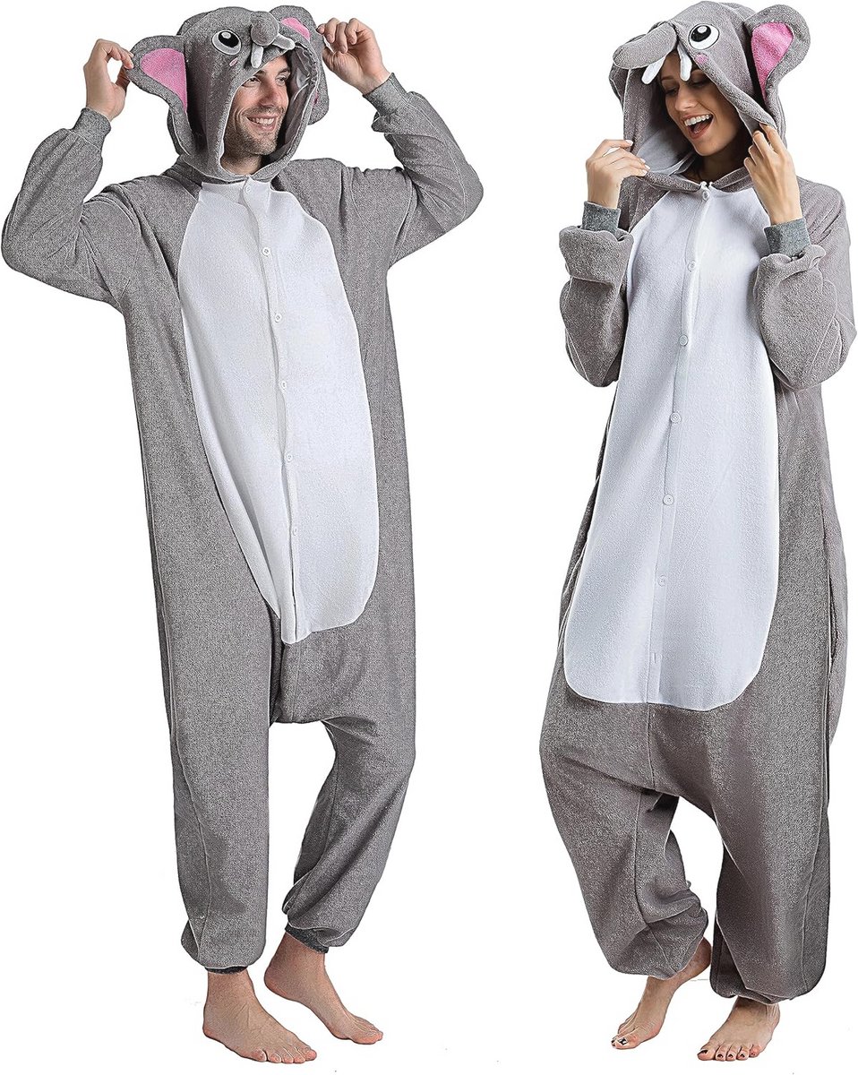 Spooktacular Creations Uniseks pyjama voor volwassenen, pluche kostuum met hoedstaart voor aankleden, rollenspel, Halloween, kostuum, XL, roze