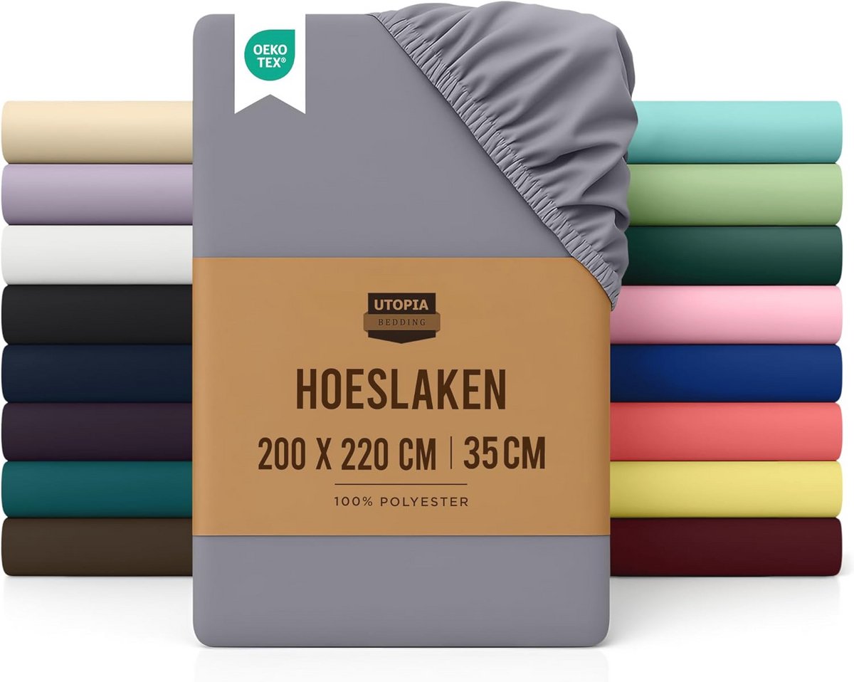 Utopia Bedding Onderlaken, 200 x 220 cm, dik matras, geborstelde microvezel, bed van 200 cm, grijs