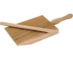 Tredoni Professionele Gnocchi/Garganelli Houten Paddle Schuine Ridge Board Pasta Maker + Stick, 9x12,5 cm