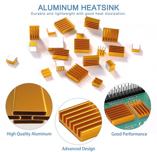 20 Stuks Heatsinks voor Raspberry Pi 4 - Aluminium Koellichamen met Heatsink Tape van Merkloos — afbeelding 2