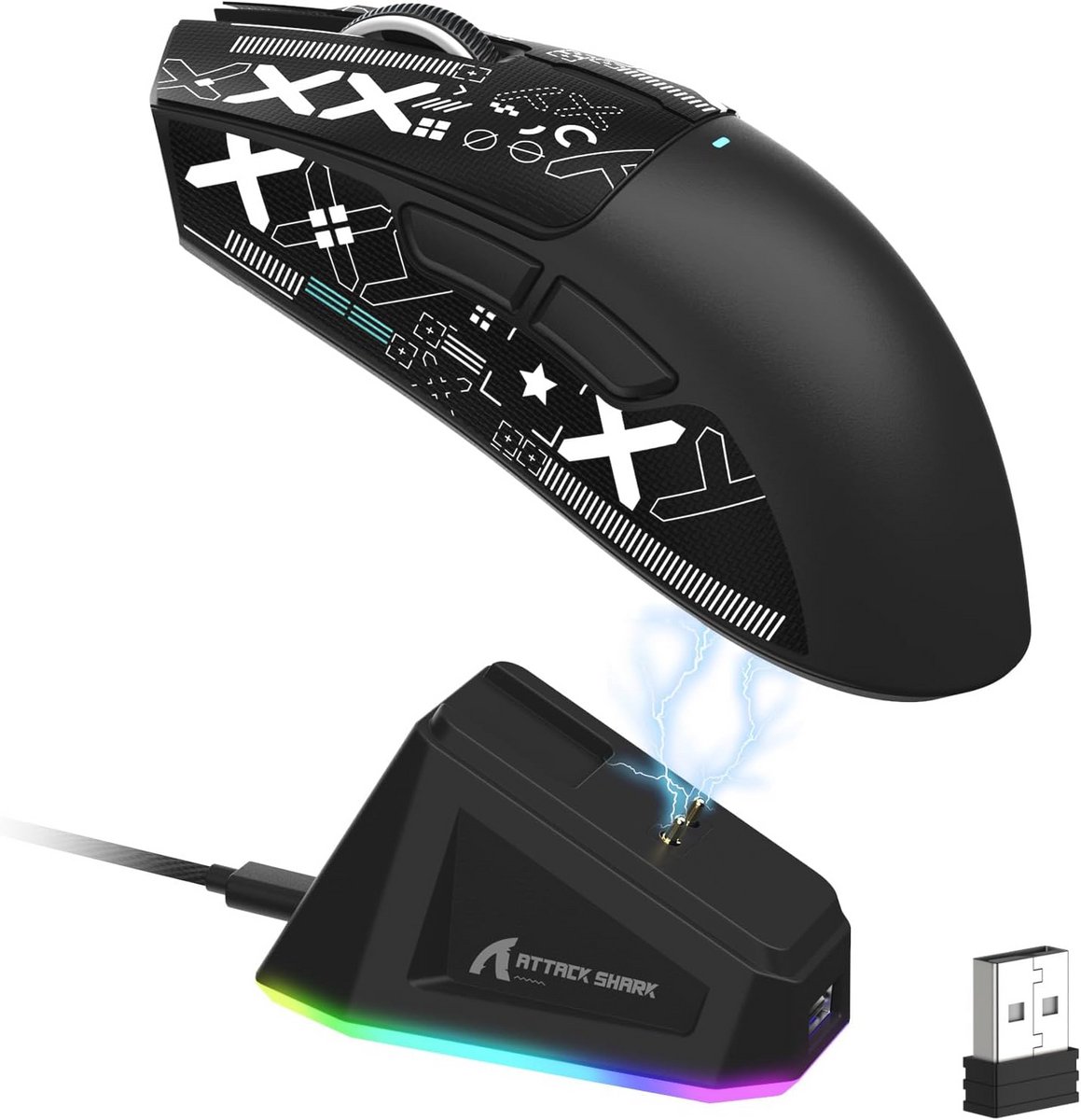 Draadloze Gamingmuis met RGB en Magnetisch Oplaaddock - Ultralicht en Tri-Mode voor PC/Mac