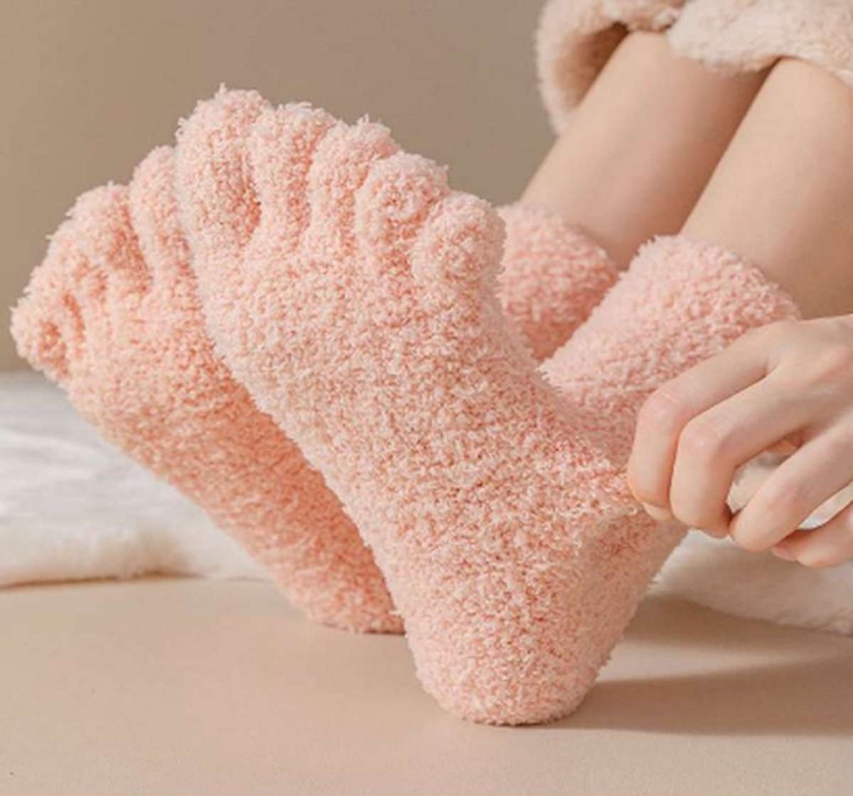 Fluffy Dames Teensokken - teen sokken - Huissokken - Drukvrije boord - roze - 36 - 40 - cadeau voor haar - gift - Kerst cadeau - extra zacht