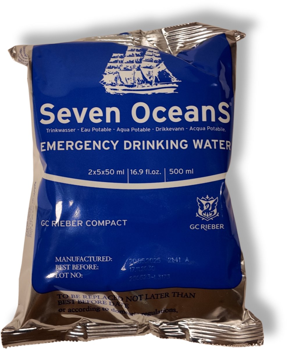 Seven Oceans Emergency Drinking Water – 6 stuks x 500ml - Noodpakket - Nú met GRATIS 2 Glowsticks -