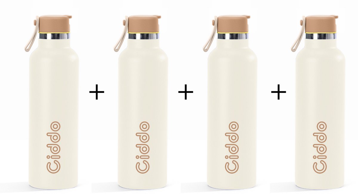 4x Ciddo | LOOPR© | 750ML | Fles | Bundel | 4-pack | Waterfles | RVS Drinkfles met rietje 24 uur koud/12 uur warm | HYROX | GYM | Cadeau voor haar/hem | Cadeauhulp | Waterfles | Volwassenen - Kinderen | Zomer | Vakantie | Bottle | Thermosfles