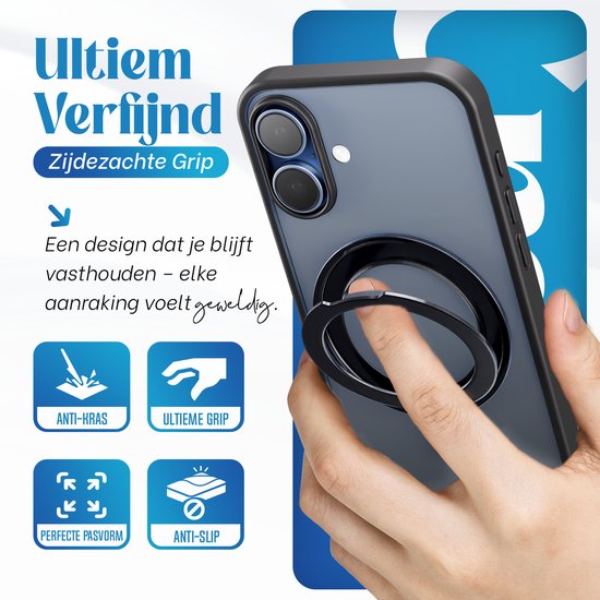 Étui Reovo compatible avec iPhone 17 MagSafe - Support à 360° - Protection contre les chutes jusqu'à 2 m - Zwart - Prise en main antidérapante - Protection de l'appareil photo