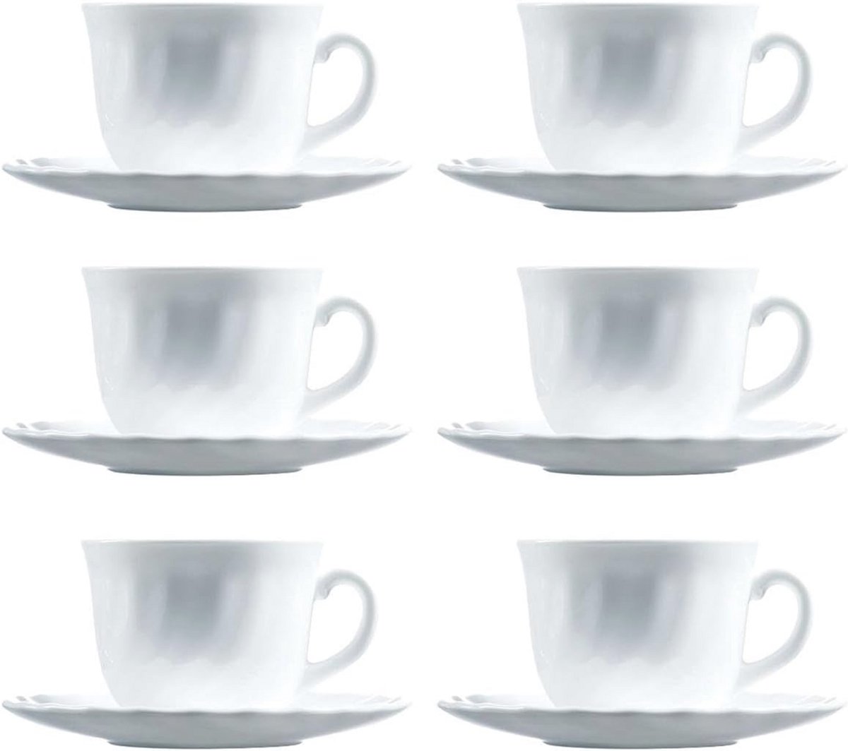 Set van 6 opaal kopjes met bord - 22 cl, magnetron- en koelkastbestendig