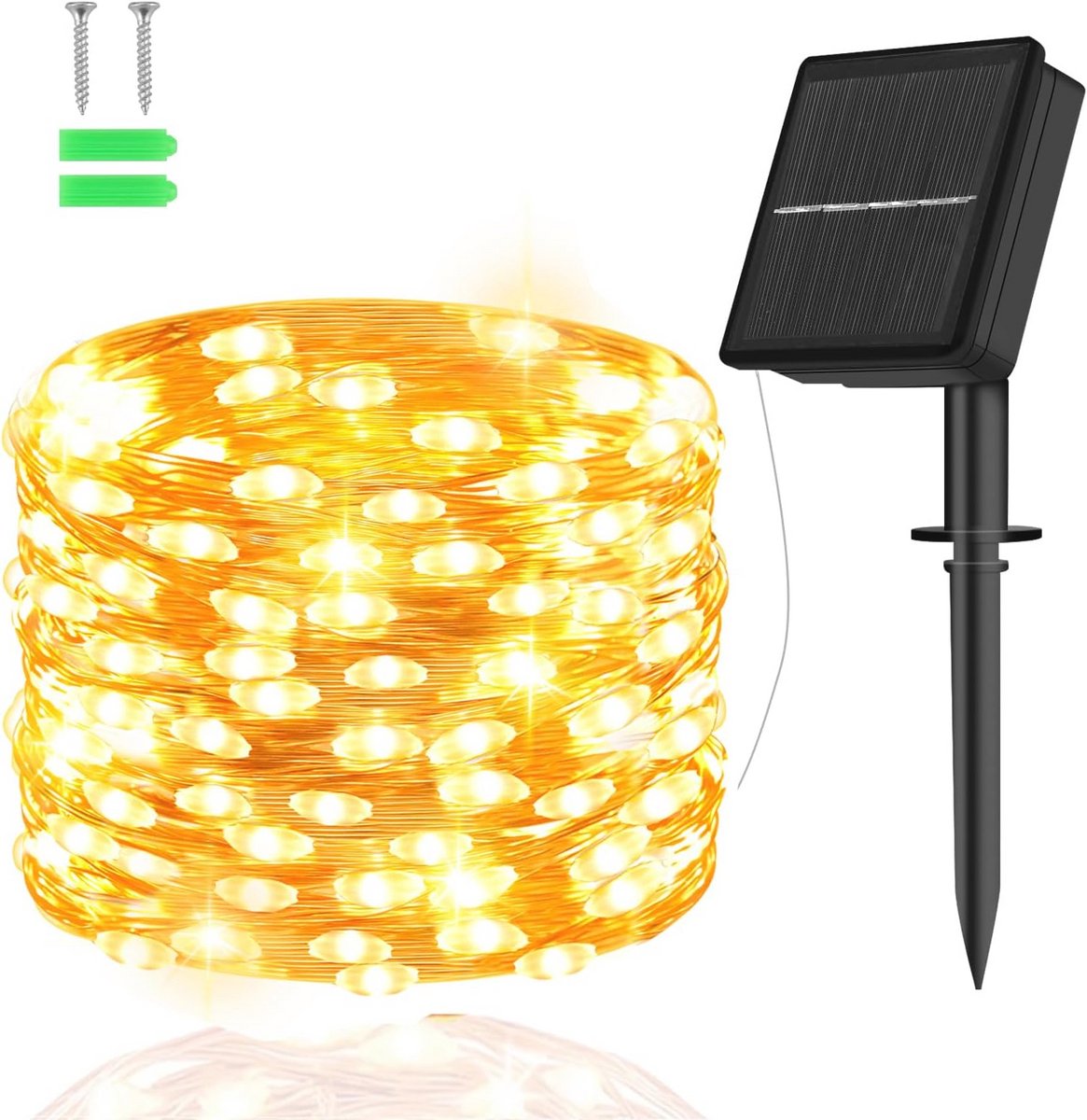 Lichtsnoer op zonne-energie voor buiten - 5 m met 50 LED's, koperdraad, 8 verschillende modi en timer - Weerbestendig IP65 voor decoratie in tuin, balkon, slaapkamer en kerstboom