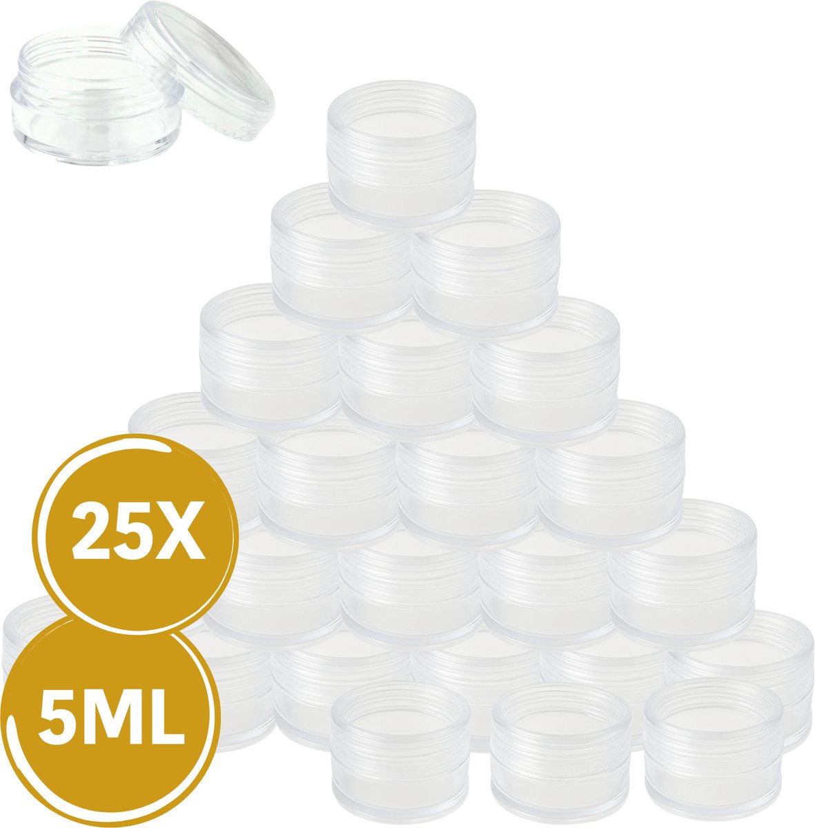 Plastic Potjes met Deksel 5ML – Cosmetica & Sample Potjes – Crème / Pillen – Reisverpakking - 25 stuks