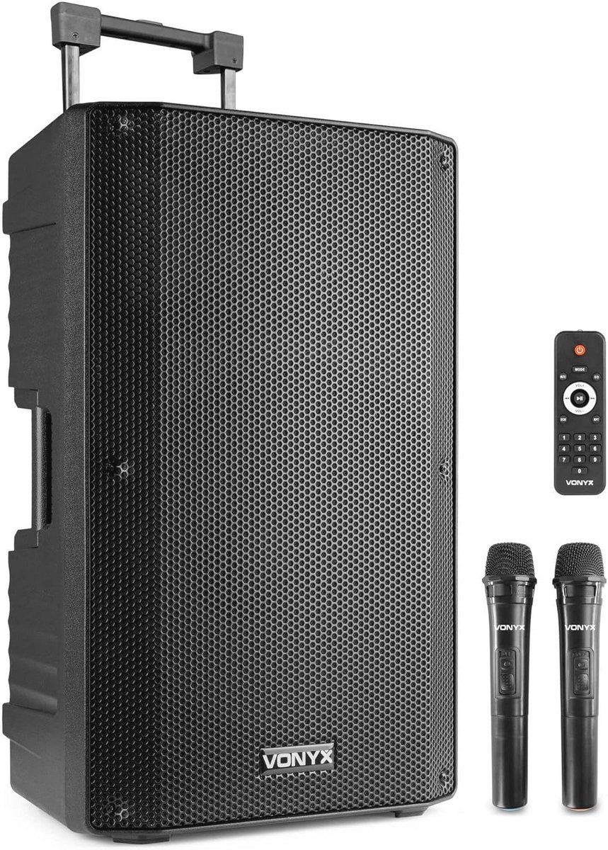 Draadloze Bluetooth Portable Speaker 15'' met 2 Microfoons - 1000W