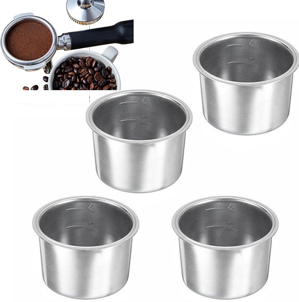 4 stuks Koffiefilter van roestvrij staal voor - 51 mm drukbestendig ontwerp - espressofiltermandje - accessoire voor filterhouder voor koffiemachine - 50*51*36 mm - geschikt voor filterhouders voor koffiezetapparaten - zilver.