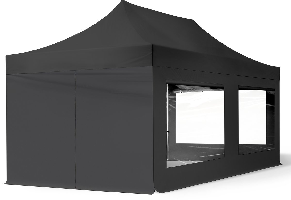 3x6 m Easy Up partytent Vouwpaviljoen, ECONOMY staal 30mm met zijwanden (panorama), zwart