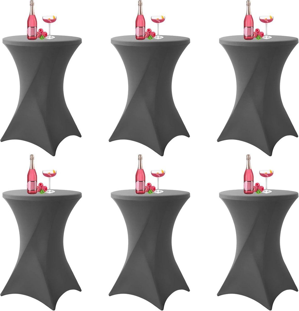 Set van 6 Grijze Stretch Tafelhoezen voor Bistrotafels Ø80-85 cm - Kreukvrij en Duurzaam