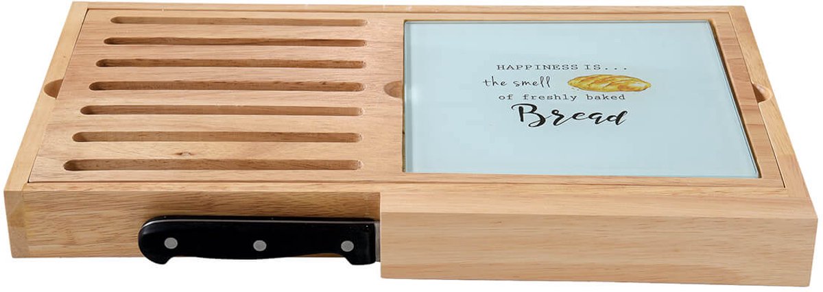Broodplank van bamboe 40×24 met glazen plank en mes KEUKEN ELEMENTEN