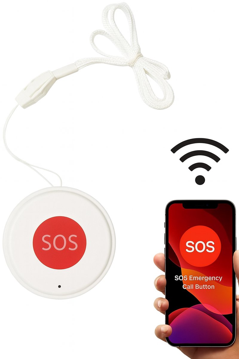 Nifkos - Alarmknop Wifi Rond - noodknop voor senioren - alarmknop voor ouderen - noodoproep met één druk op de knop - SOS knop