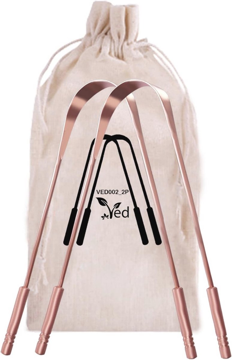 Puur Koper Tongschraper Met Comfortabele Grip - Set Van 2