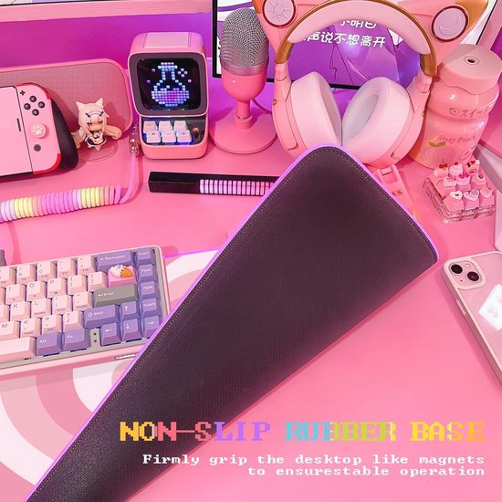 Grote Roze RGB Gaming Muismat met LED Verlichting - XL XXL Formaat - Niet-sliprubber — afbeelding 5