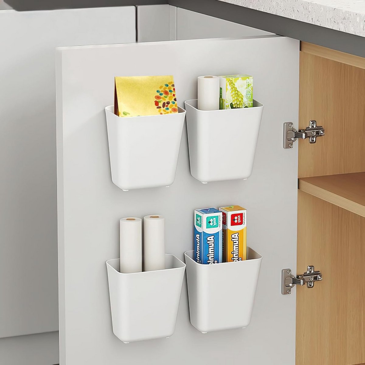4 stuks zelfklevende wandgemonteerde opbergdozen voor keuken en badkamer - Organizer voor kast, koelkast en kleine voorwerpen