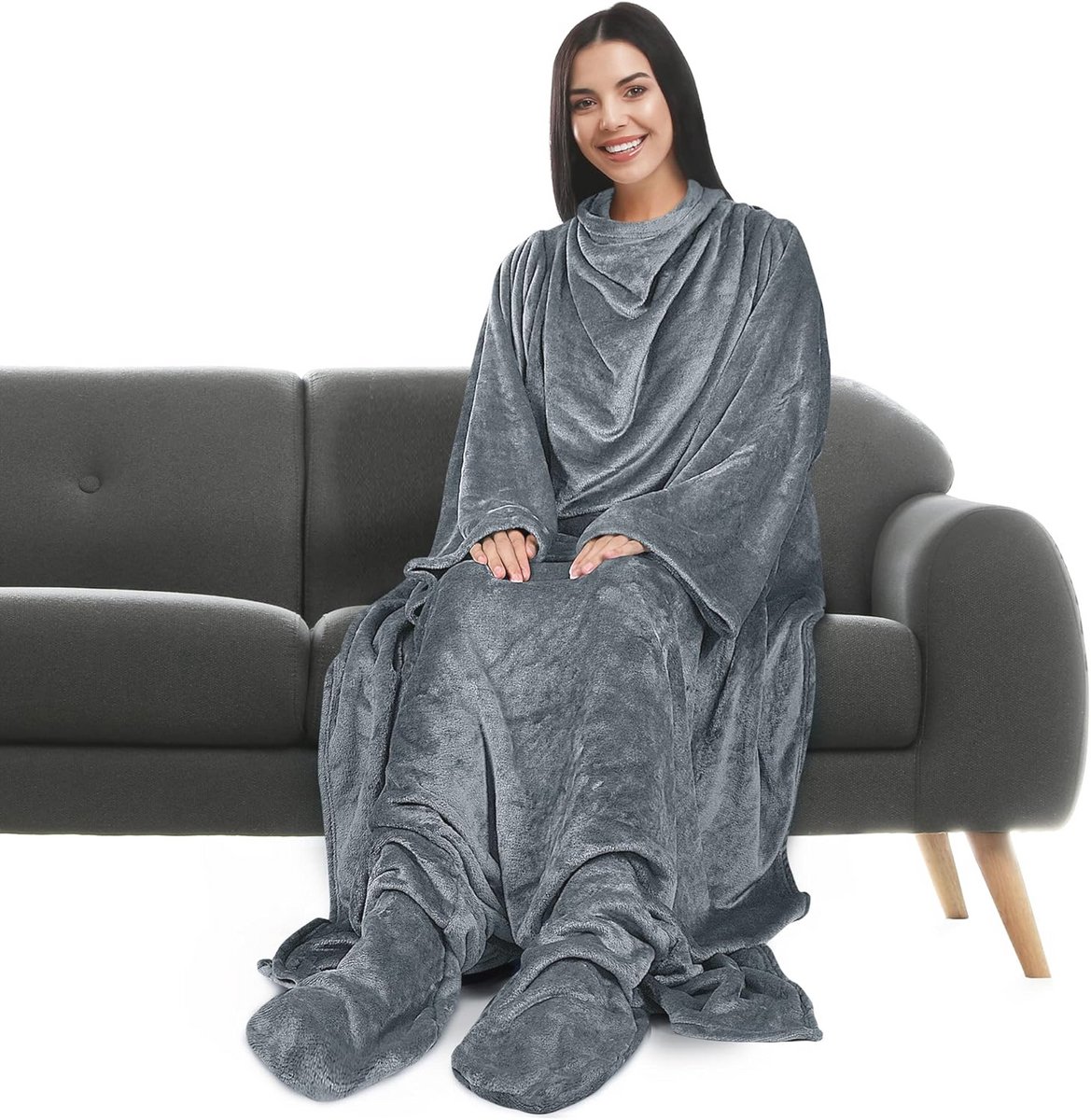 Knuffeldeken met Mouwen en Voeten voor Volwassenen – Draagbare Fleece Deken voor Comfort en Warmte
