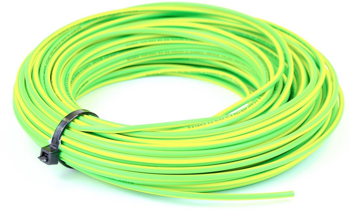 Enkeladerige PVC kabel 2,5 mm - Neutraal bruin, geel/groen, Aardingskabel, Aanpasbare Lengte
