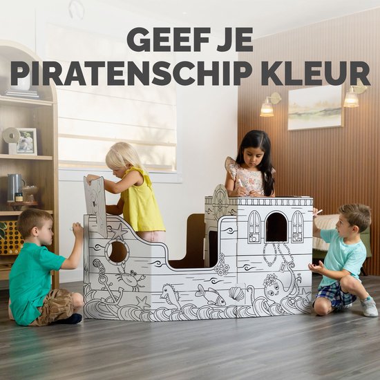 Bankers Box Play - Speelhuis stevig karton - Piratenschip - Inkleurbaar van Merkloos — afbeelding 2