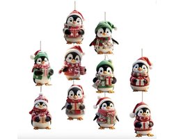 Without Lemon - Set van 10 - Pinguïns Ornament - Kerst Hangers - Kerst Versieringen - Kerstboom Versiering - 2D/Plaat - Hout