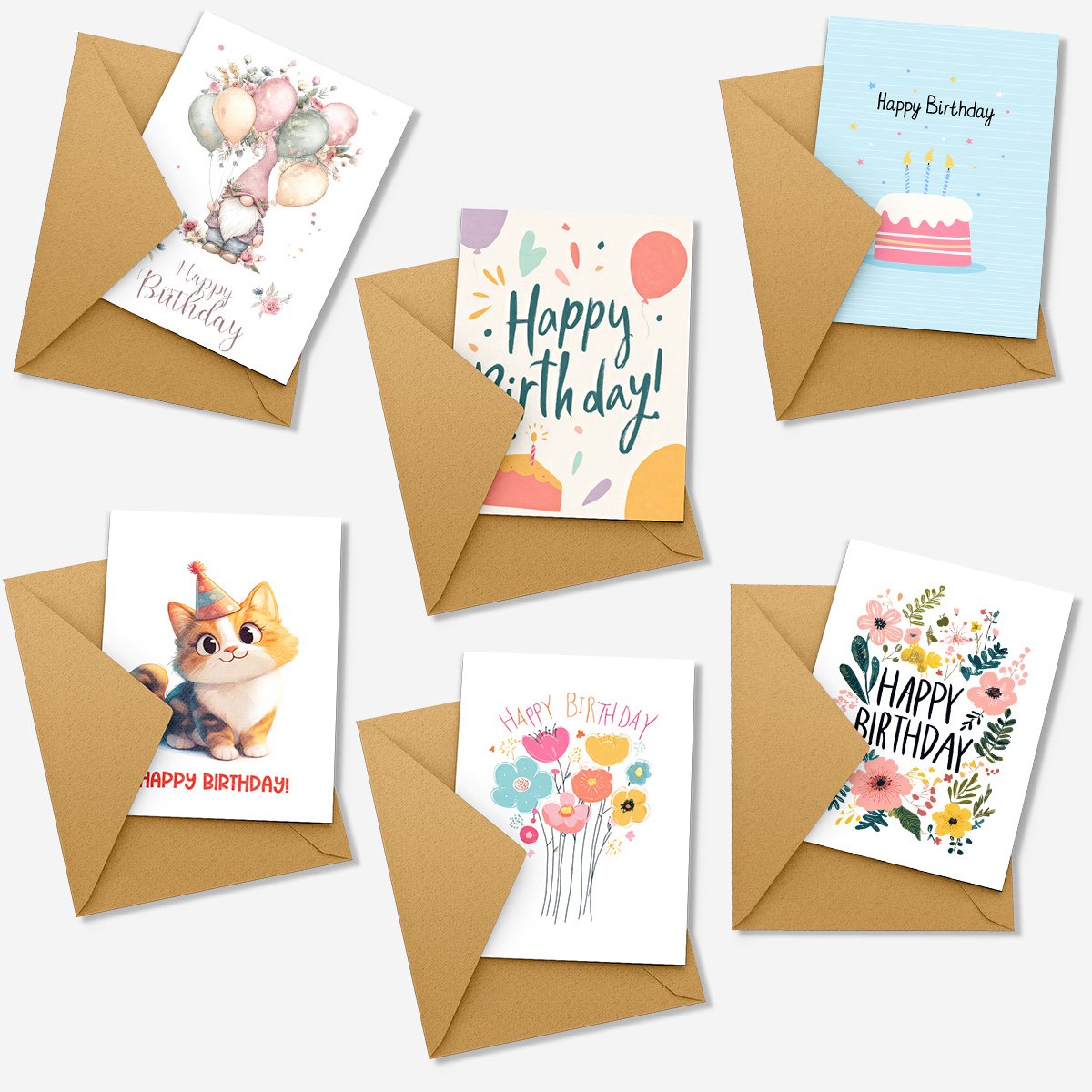 Wenskaarten + Enveloppen 12 stuks – Dubbele Kaart van Stevig Papier – Wenskaart / Wenskaarten Blanco (Wenskaarten Zonder Tekst) – Wenskaarten Verjaardag – Verjaardagskaart – Verjaardagskaarten met Envelop – Inclusief Kraft Enveloppen – Set B