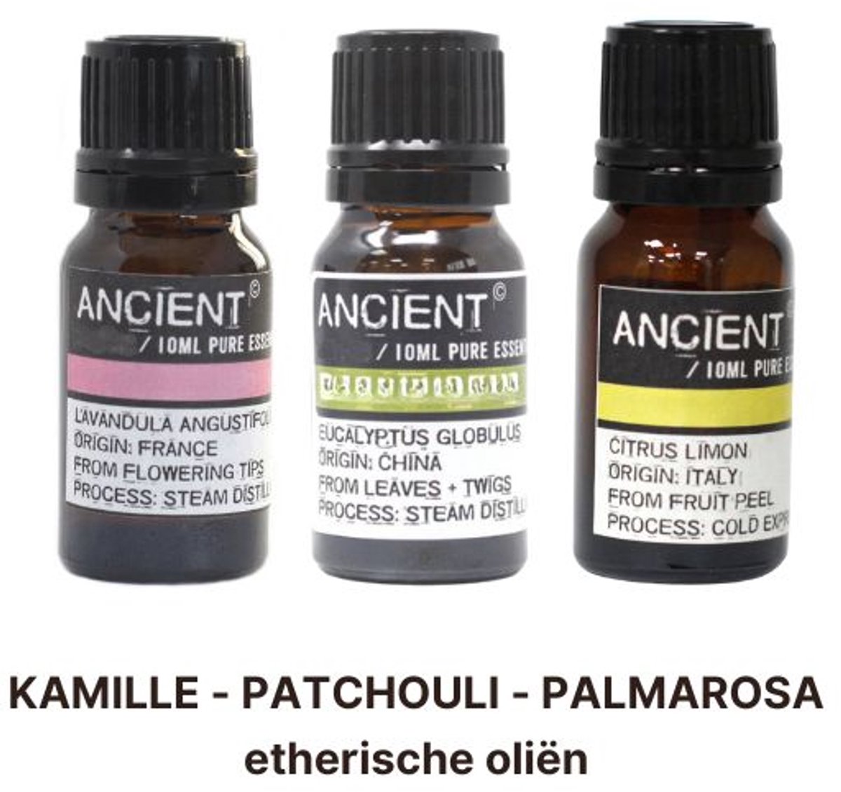 Basis Etherische Olie Set - Kamille - Palmarosa - Patchouli - 30 ml