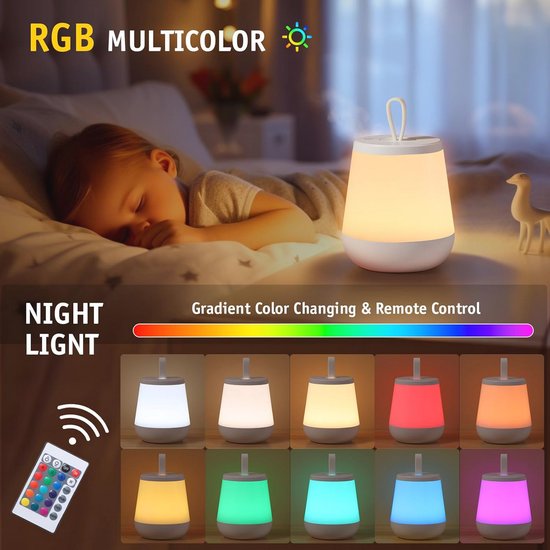 Bedlampje met aanraakscherm voor slaapkamer - Oplaadbaar led-nachtlampje met 16 kleuren RGB en afstandsbediening van Aimosen — afbeelding 4