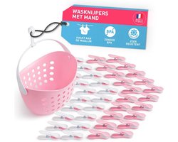 Zachte Wasknijpers met Mandje - 40 Stuks Roze-Wit