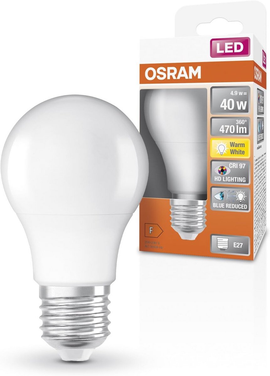 40W LED-lamp met E27 fitting - Energiezuinige 2700K warmwit licht, 470 lumen, lage oogbelasting